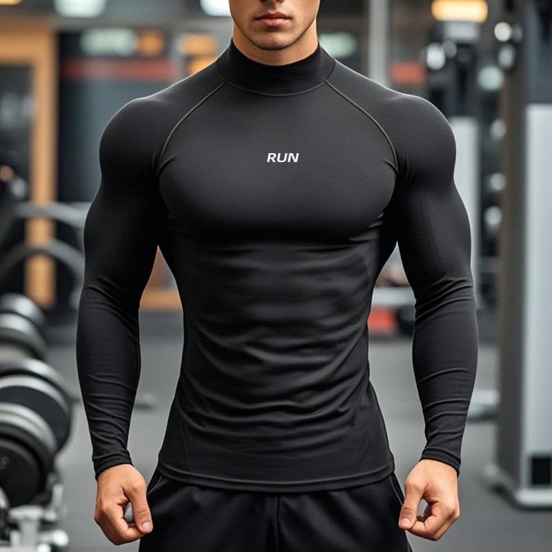 T Shirt Tight Fit - الرجال تشغيل الياقة المدورة التجفيف السريع